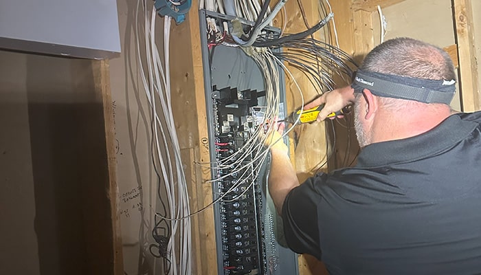 electrician performing an electrical inspection on a home