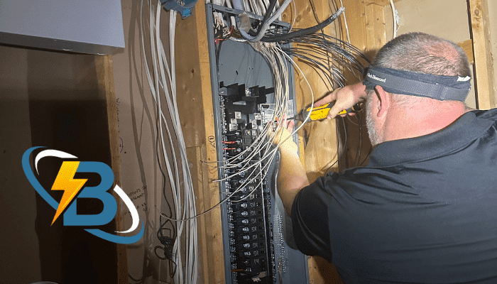 Licensed electrician from 1 Best Electric performing electrical service in a Cartersville, GA home.