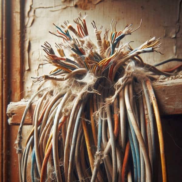 Old electrical wiring with cobwebs